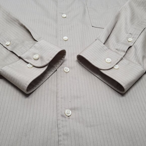 Arrow Mens Dress Shirt Satin Twill XXL 18.5 36/37 Button Up Long Sleeve Beige - Picture 8 of 15
